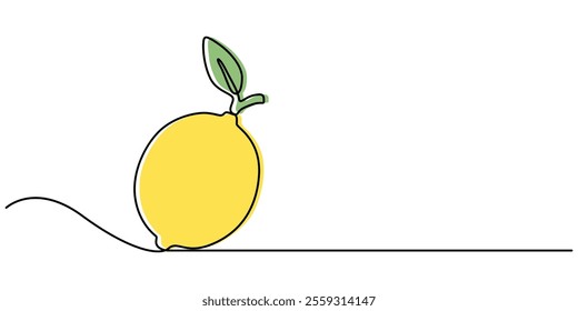 Continuous one line drawing. Lemon lime fruits, Vector illustration of lemon isolated on white background. Black and White for coloring. Organic vegetables and fruits cartoon concepts. Education. 