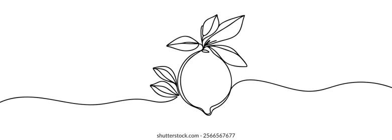 Continuous one line drawing of lemon. Minimal style. Perfect for cards, party invitations, posters, stickers, clothing. Food concept