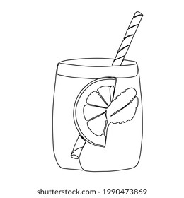 Continuous one line drawing with lemonade. Contemporary vector illustration on white background. Black line art on white background.