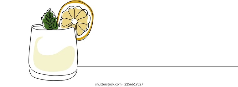 Kontinuierliche Zeichnung eines Limonade-Cocktails. Sommerfrisches Getränk-Konzept. Minimale Linie Kunst. Vektorgrafik.