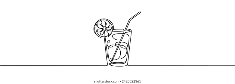 Continuous one line drawing of lemonade on white background