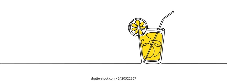 Continuous one line drawing of lemonade on white background
