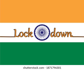 Dibujo continuo de una línea - Grabación de bloqueo en la bandera india. Bloqueo de la India para prevenir la propagación o el brote de coronavirus. Ilustración vectorial.
