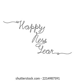 Continuous one line drawing of lettering Happy New Year. Festive hand drawn text in linear style. Vector illustration isolated on white background