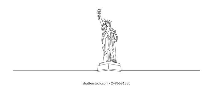 Continuous one line drawing of Liberty Statue. USA landmarks and New York city famous place in simple linear style. Editable stroke. Doodle vector illustration