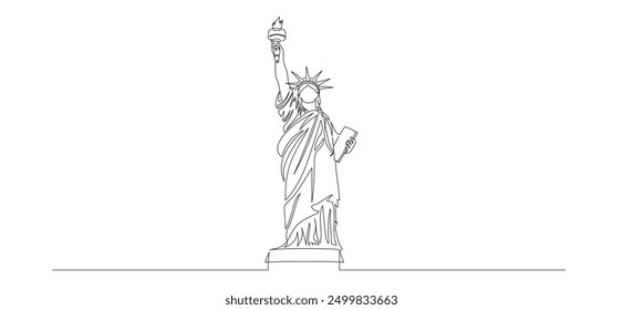 Continuous one line drawing of Liberty Statue. USA landmarks and New York city famous place in simple linear style. Editable stroke. Doodle vector illustration