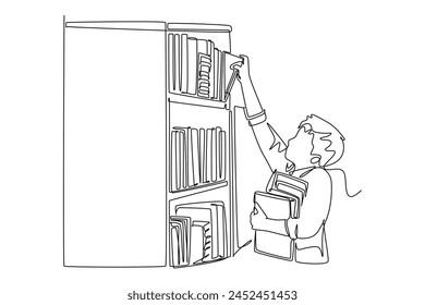 Continuous one line drawing library concept. Doodle vector illustration.