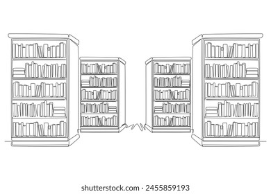 Concepto de Biblioteca de dibujo continuo de una línea. Ilustración vectorial de garabatos.