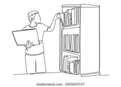 Continuous one line drawing library concept. Doodle vector illustration.