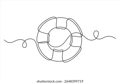 Continuous One line drawing of lifebuoy. Hand drawn one line vector. Editable stroke	