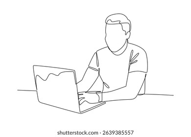 Continuous one line drawing of lifestyle of young people playing on laptopss. Rest, holiday, human life, relaxation, comfort, lifestyle. Single line design vector graphic illustration