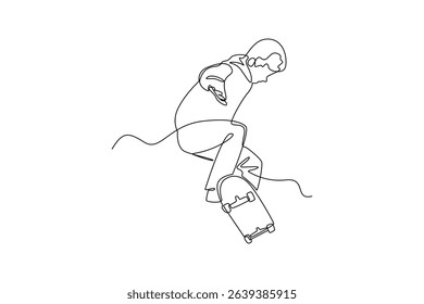 Continuous one line drawing of lifestyle of young people playing skateboarding. Rest, holiday, human life, relaxation, comfort, lifestyle. Single line design vector graphic illustration