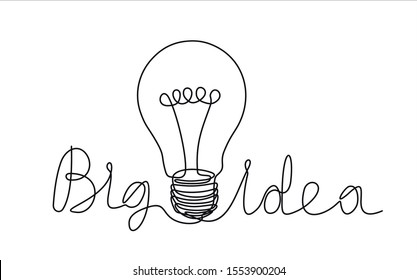Continuous one line drawing light bulb symbol idea. BIG IDEA