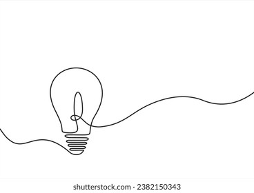 Continuous one line drawing light bulb symbol idea and creativity isolated on white background vector illustration. Premium vector.	