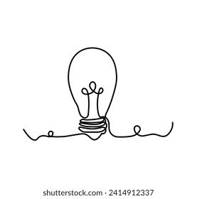 Continuous one line drawing light bulb icon, symbol idea and creativity isolated on white background minimalism design.Doodle illustration editable stroke vector file.