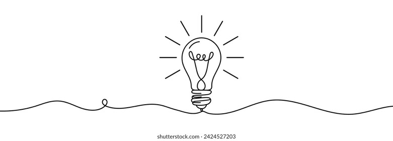 Idea de símbolo de bombilla de dibujo continuo de una línea. Lámpara como metáfora de Eco, negocios y energía en un estilo de arte de una línea para un logotipo, banner, emblema, impresión, cartel. Ilustración vectorial simple