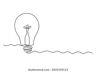 Continuous one line drawing light bulb. Isolated on white background vector illustration. Pro vector