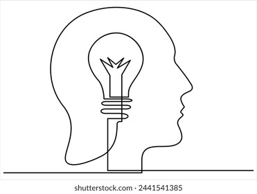 Continuous one line drawing of light bulb out line vector art illustration