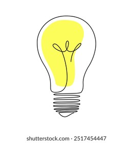 Lâmpada contínua de desenho de uma linha. Lâmpada em estilo linear. Traçado editável. Conceito criativo de ideia criativa para logotipo, emblema, banner web, fundo. Ilustração vetorial