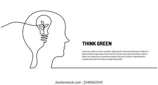 Continuous one line drawing of a light bulb inside a human head, representing a spark of psychological insight or inspiration.