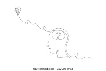 Uma linha contínua desenhando a ideia do símbolo da lâmpada O conceito de ideias pensantes ilustração