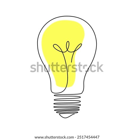 Continuous one line drawing light bulb. Lamp in lineart style. Editable stroke. Creative concept of creative idea for logo, emblem, web banner, background. Vector illustration