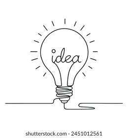 Continuous one line drawing lightbulb vector illustration, idea concept