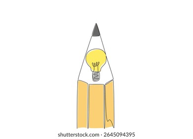 Continuous one line drawing lightbulb in the middle of the tip of pencil. Inside writing instrument there is an extraordinary idea. National Creativity Day. Single line draw design vector illustration