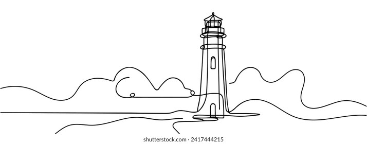 Continuous one line drawing of lighthouse tower.Vector illustration