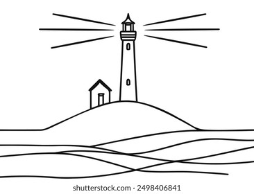 Continuous one line drawing of lighthouse tower. Vector illustration