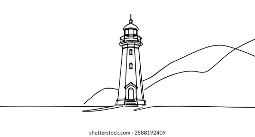 Continuous one line drawing of lighthouse tower.Vector illustration