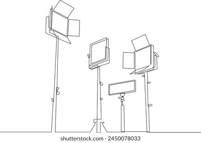 Configuración de iluminación de dibujo continuo de una línea. Luz de estudio fotográfico dibujada por una sola línea. Ilustración vectorial.
