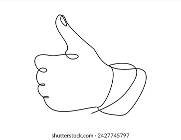 Dibujo continuo de una línea de una mano similar mostrando el pulgar hacia arriba. Ilustración de vector	
