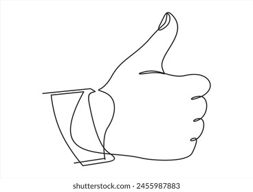 Continuous one line drawing of like hand showing thumb up. Vector illustration	