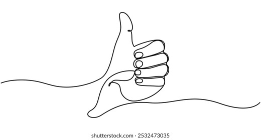 Dibujo continuo de una línea como una mano que muestra el pulgar hacia arriba. Ilustración vectorial, un dibujo de línea de la mano que muestra gran signo. Dedo en línea continua hacia arriba. Ilustración vectorial dibujada a mano de lineal como