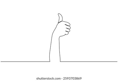 Continuous one line drawing of like hand showing thumb up, Hand with thumb up continuous one line drawing, Continuous one line drawing of like hand showing thumb up. Vector illustration.