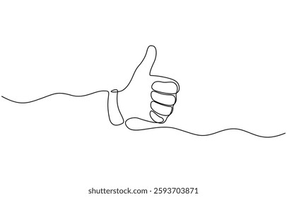 Continuous one line drawing of like hand showing thumb up, Hand with thumb up continuous one line drawing, Continuous one line drawing of like hand showing thumb up. Vector illustration.