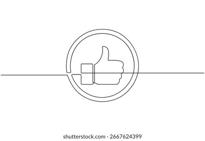 Continuous one line drawing of like hand showing thumb up. vector.