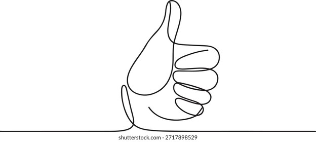 Dibujo continuo de una línea como una mano que muestra el pulgar hacia arriba. Ilustración vectorial, un dibujo de línea de la mano que muestra gran signo. Dedo de línea continua hacia arriba. dibujo de un icono de línea
