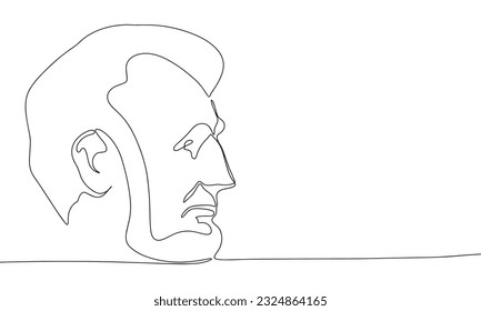 Perfil de Lincoln continuo con un dibujo de una línea. Ilustración vectorial de la línea de arte del hombre político, silueta de contorno.