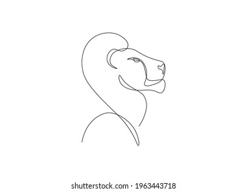 Continuous one line drawing of lion. Lion head silhouette minimalist line art style for print, poster, tattoo. Vector illustration