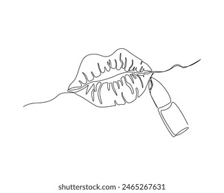 Continuous one line drawing of lips with lipstick. lipstick on lips outline vector illustration. Editable stroke.