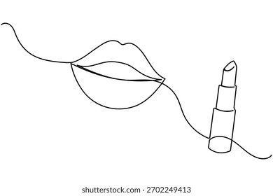 Continuous Um desenho de linha de lábios e boca em um estilo de maquiagem minimalista simples.