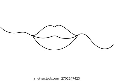 Continuous One line drawing of lips and mouth in a simple minimalist makeup style.