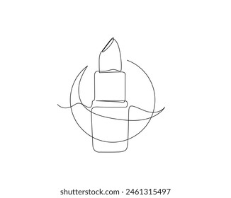 Dibujo continuo de una línea de lápiz labial. Ilustración vectorial de contorno cosmético de lápiz labial. Trazo editable.
