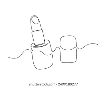 Continuous one line drawing of lipstick cosmetic. Lipstick single line vector illustration.