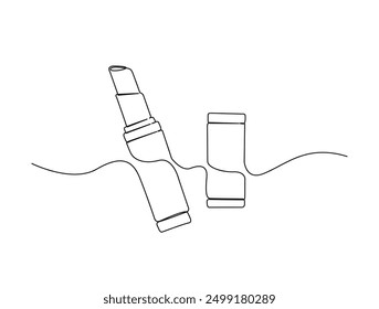 Continuous one line drawing of lipstick cosmetic. Lipstick single line vector illustration.