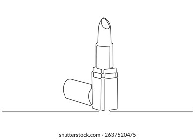 Continuous one line drawing of Lipstick luxury. Single line drawing illustration of Lipstick beauty. Makeup cosmetic concept vector art. Doodle line illustration.
