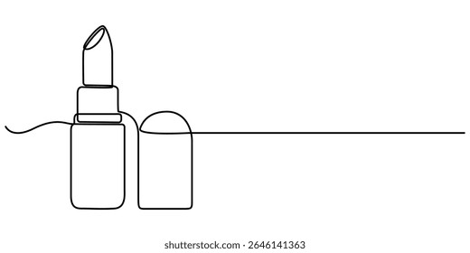 Desenho contínuo de uma linha de design de batom. batom cosmético na ilustração de desenho de linha única. Traço editável, batom contínuo de uma linha, arte única. Desenho contínuo de uma linha.