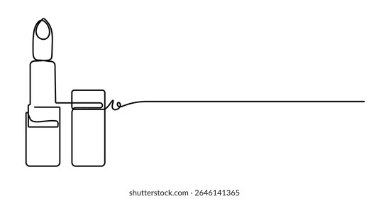 Continuous one line drawing of lipstick design. lipstick cosmetic in single line draw illustration. Editable stroke, Continuous one line lipstick, single art. Continuous one line drawing.